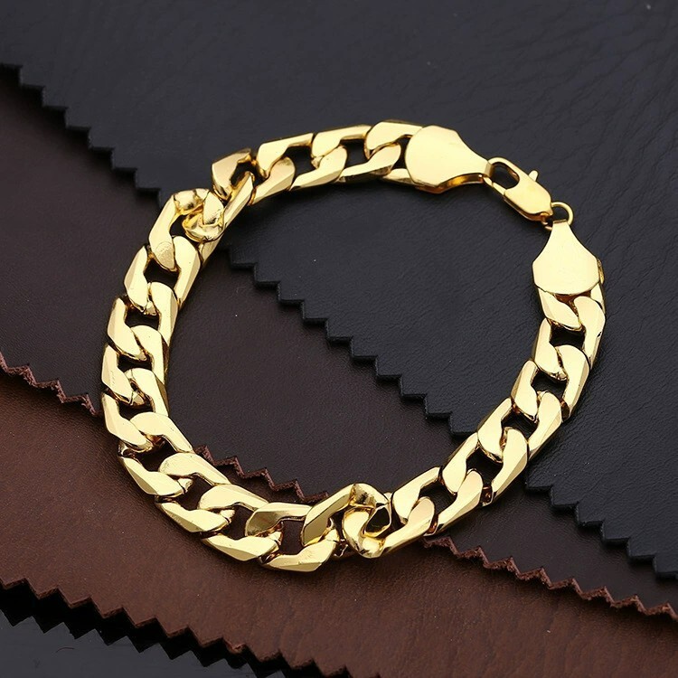 14K Gold Plated Figaro Hip Hop 8″IN Men’s Bracelet 12 MM Width Wrist Chain
