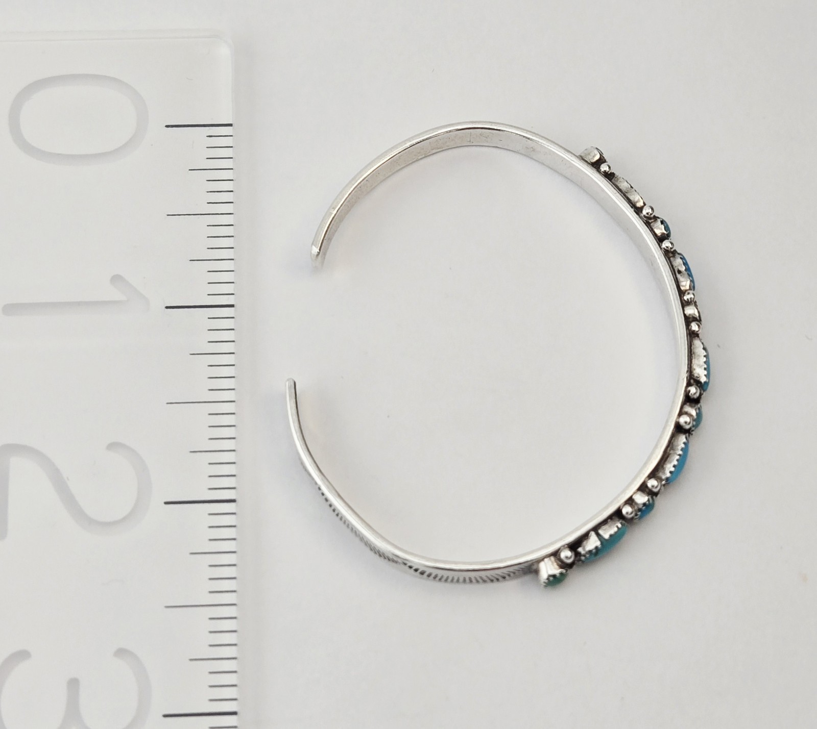 VTG Native Zuni Green Blue Turquoise Cabochon Sterling Silver 6″ Cuff Bracelet
