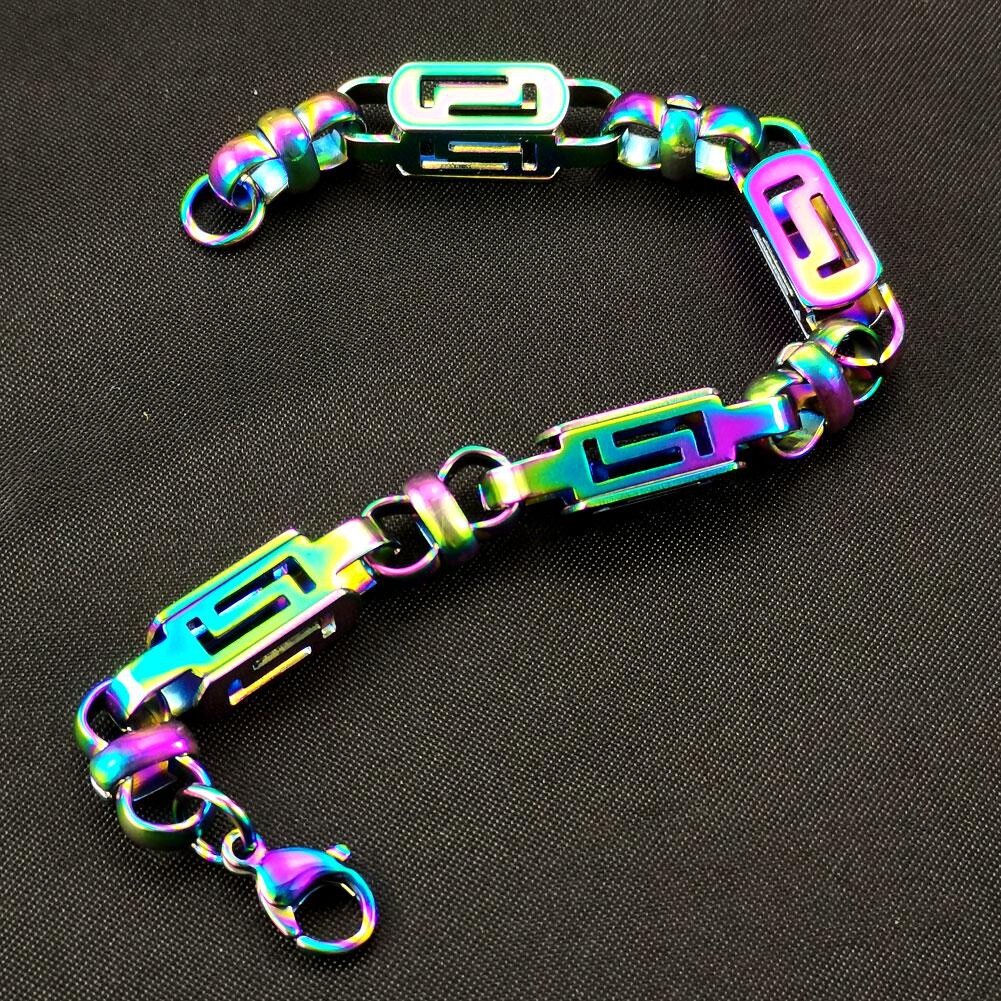 Rainbow Iridescent Stainless Steel 8.5mm Width Necklace Bracelet Chain Jewelry