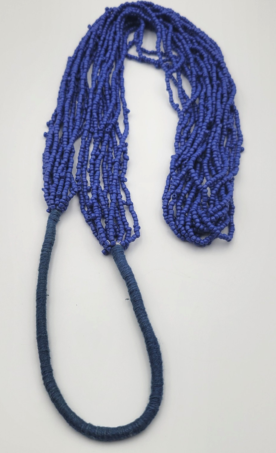 Vintage Blue Seed Bead 10 Strand Necklace 34″ Cobalt Overhead