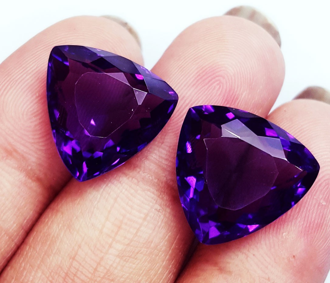 Natural Violet Amethyst 10 To 12 Ct Trillion Cut Pair Loose Gemstones Certified