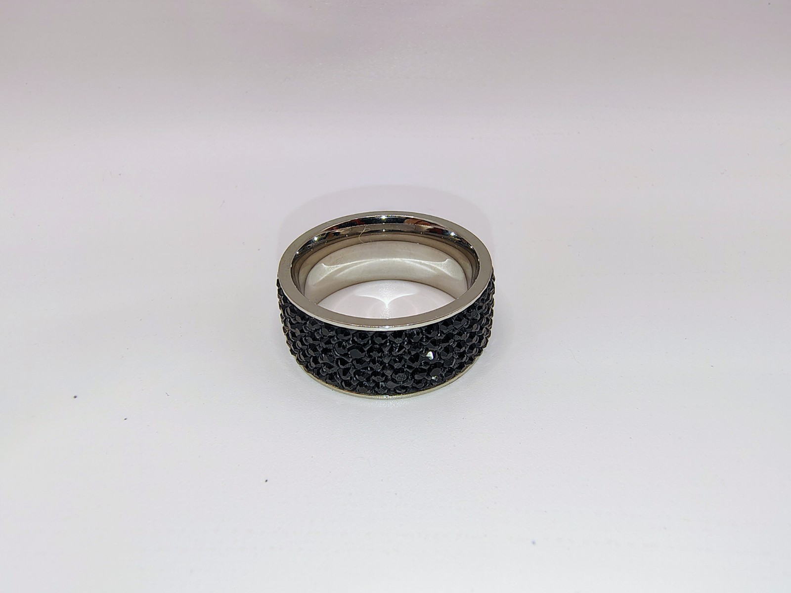 Black Crystal Pave Stainless Steel Band Ring Wide Sparkle Fashion Size 10.5