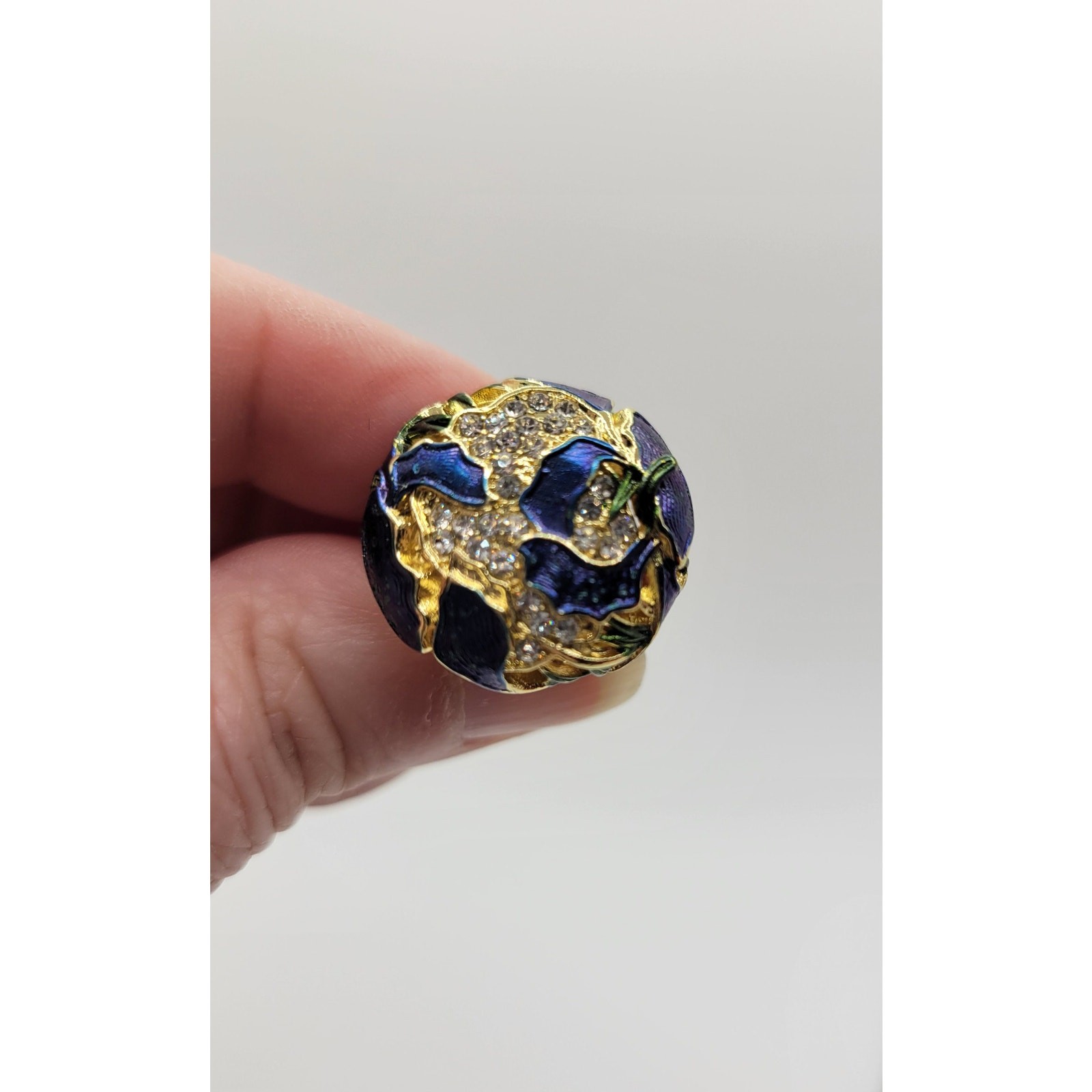 Cobalt Blue Iris Crystal Statement Dome Ring Rhinestones Pinky Size 5.5 Flower
