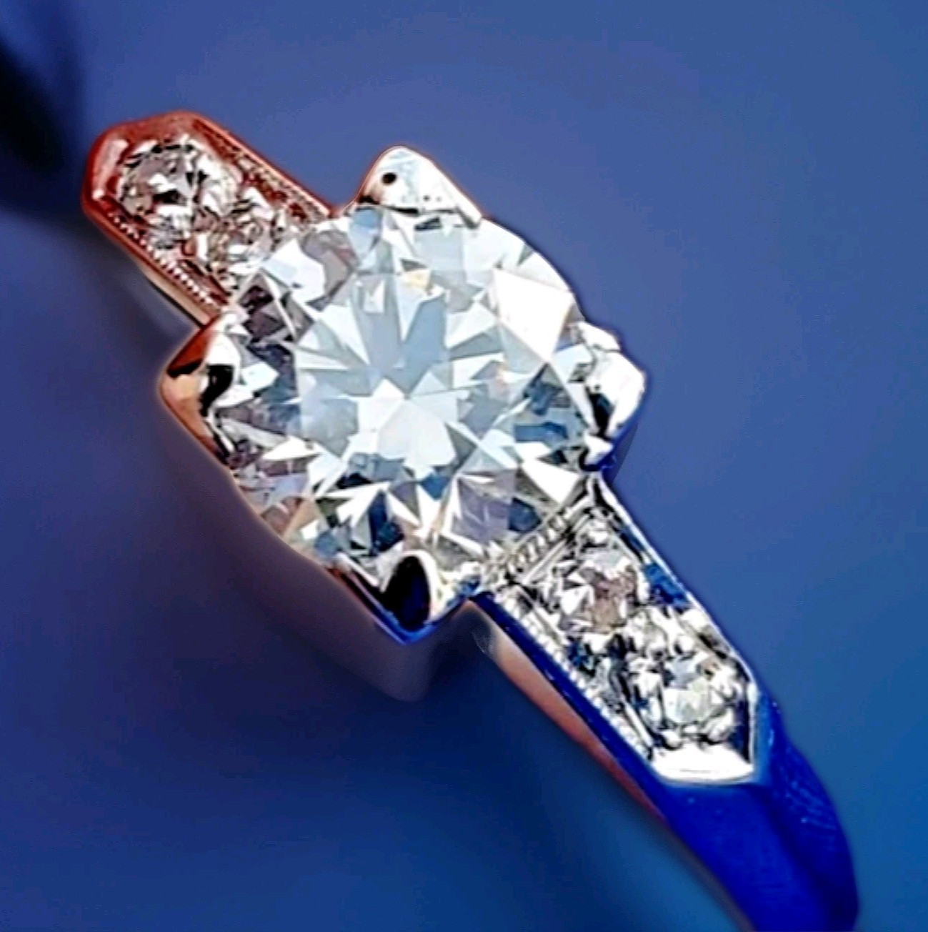 Original EARTH MINED DIAMOND Deco Engagement Ring Vintage PLATINUM Solitaire S 5