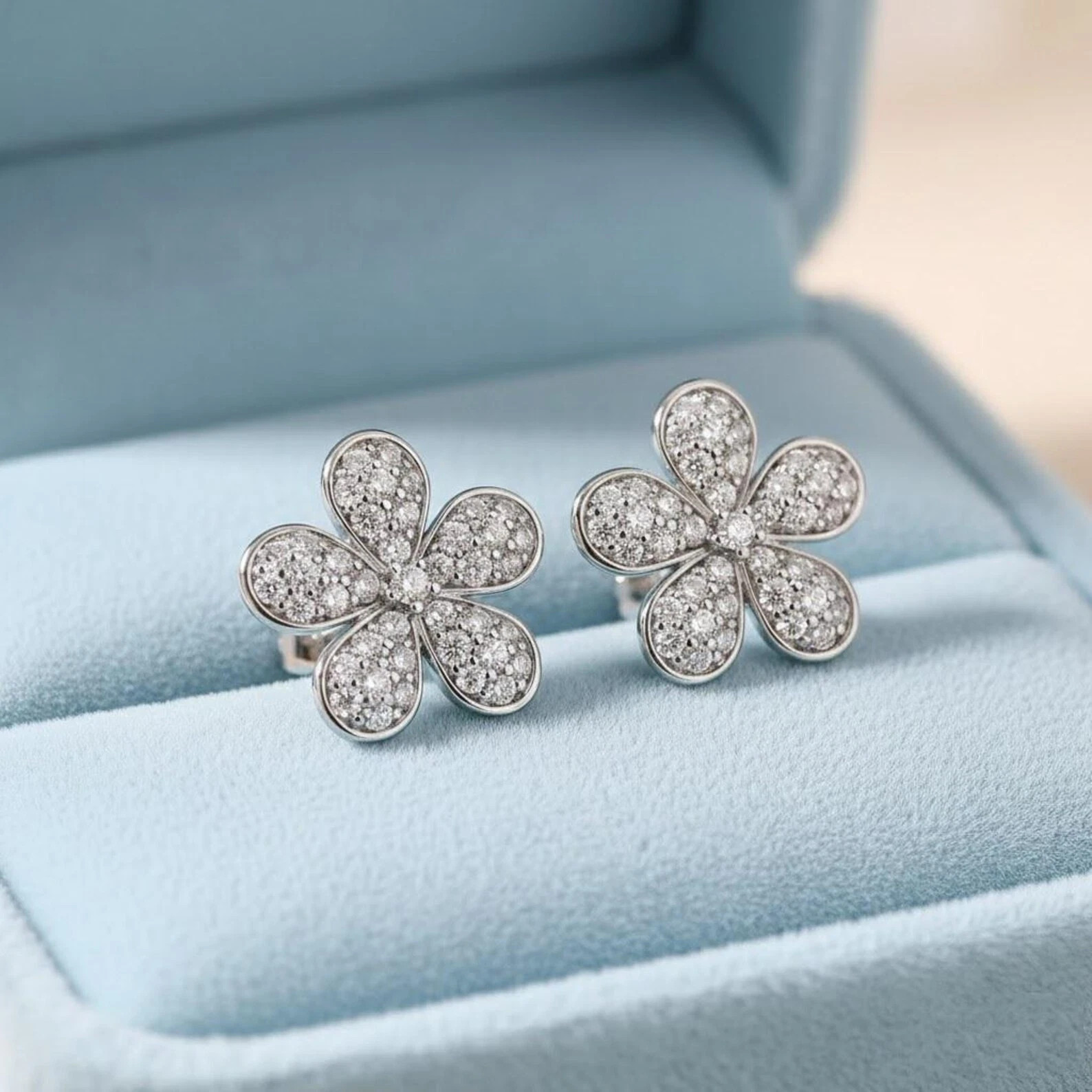 3Ct Round Lab-Created Diamond Women’s Floral Stud Earring 14K White Gold Plated