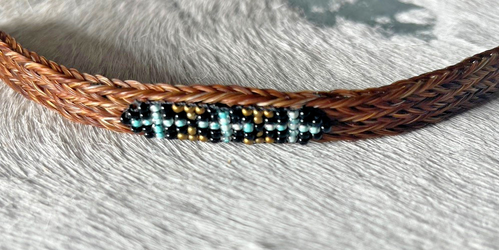 Western Womans Bracelet 8 x 3/8 in Cross Horsehair Bead Lobster Brown Multicolor