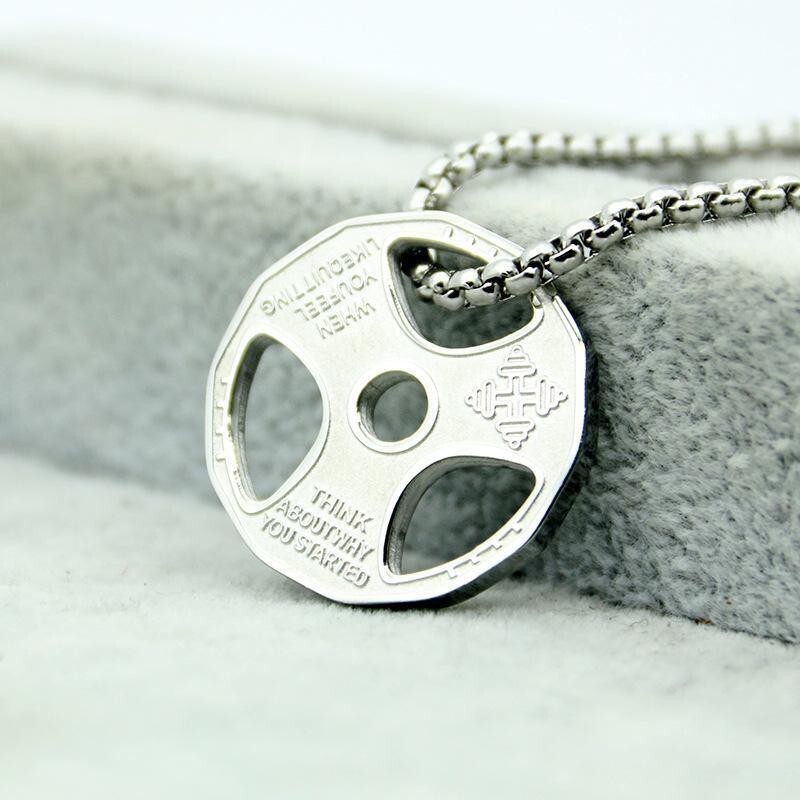 Weight Plate Gym Bodybuilding Fitness Sport Jewelry Necklace Silver