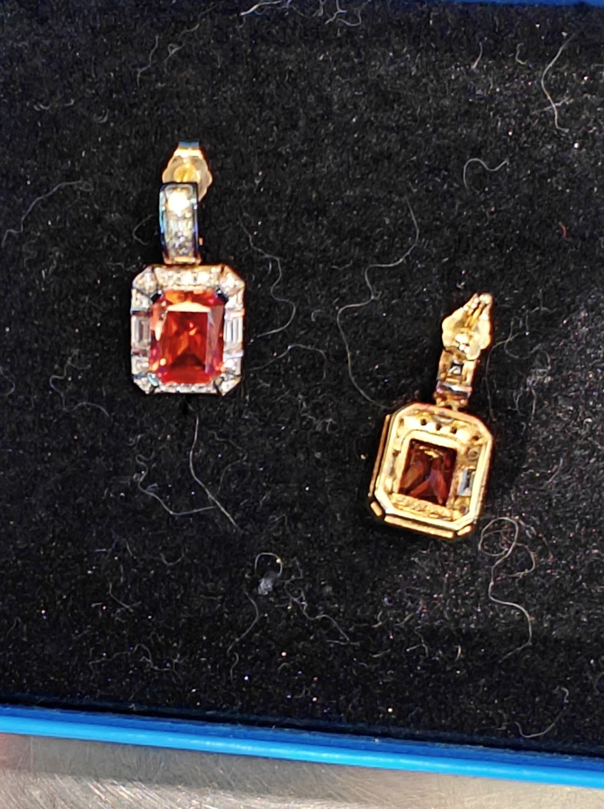 Victoria Wieck Padparadscha Sapphire Earrings rare & emerald-cut orange gemstone
