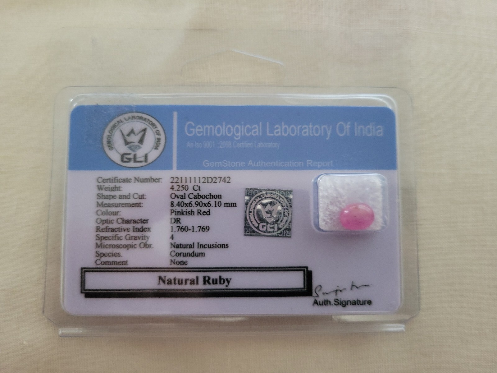 GLI Certified 4.25Ct Natural Pinkish Red Ruby Oval Cab Unheated Loose Gemstone