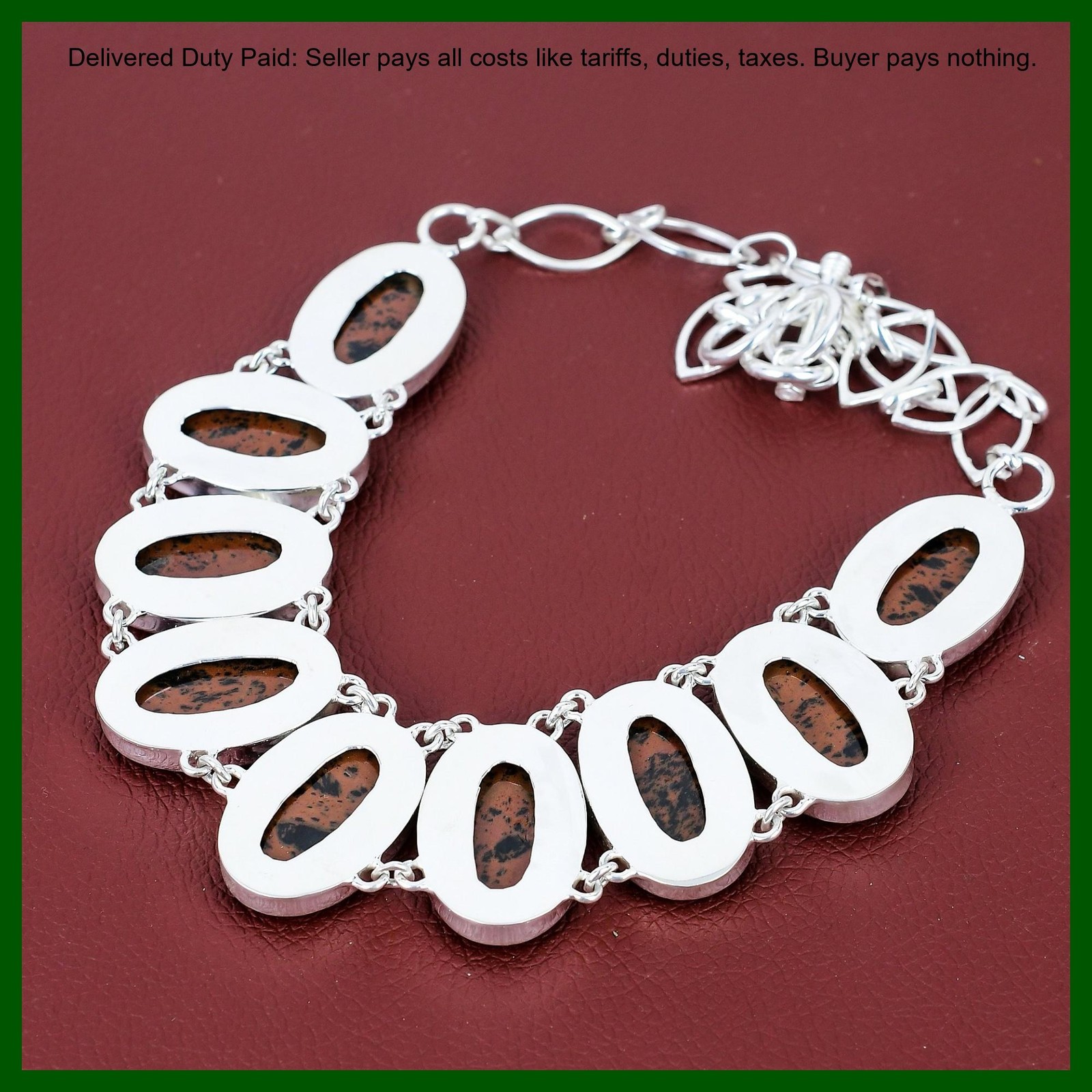 925 Sterling Silver Mahogany Obsidian Gemstone Chain Mother New Necklace Jewelry