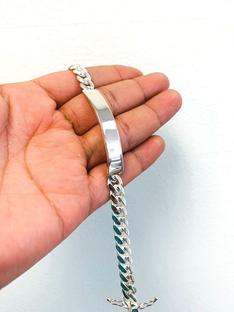 Miami Cuban Link Men’s ID Bracelet Box Luck / Pulsera Para Hombre De Plata Pura