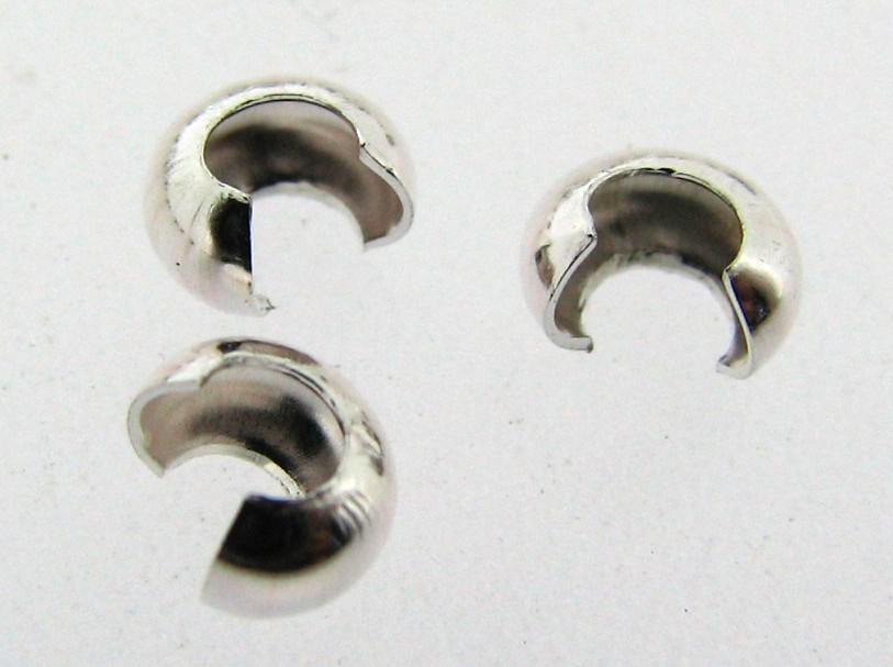 100 ea SILVER PLATED BRASS 3mm Crimp Covers