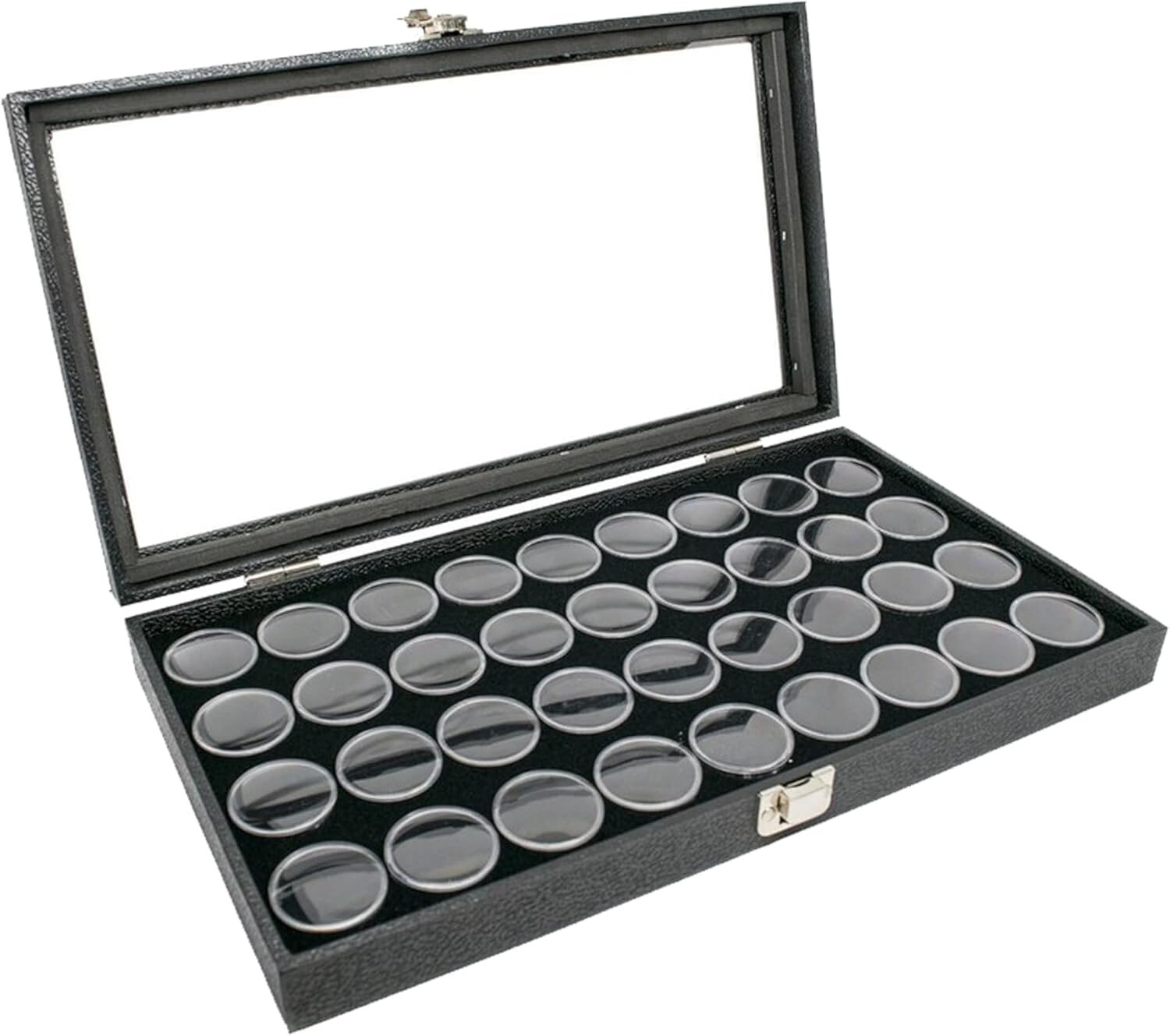 Novel Box Glass Top Black Jewelry Gemstone Display Case With Gem Jar Tray Insert