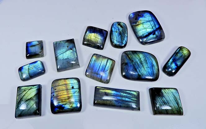 Natural Multi Flash Labradorite Crystal Rectangular Cabochon Loose Gemstone Lot