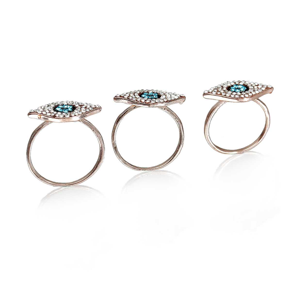 Rose Gold Black Enamel Blue & Clear Rhinestone 16.0mm( 5/8″) US size 6,