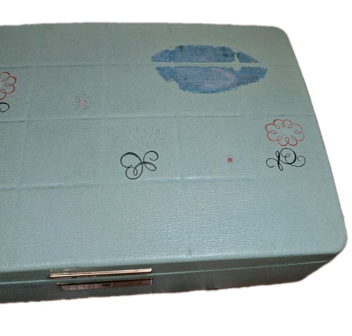Vintage Farrington Jewelry Box Seafoam Green Hinged Velvet Lined Music Box N/A