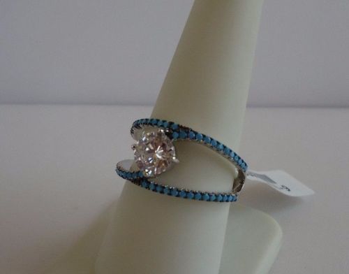 WEDDING RING 925 STERLING SILVER W/ LAB DIAMOND / TURQUOISE / SZ 5,6,7,8,9