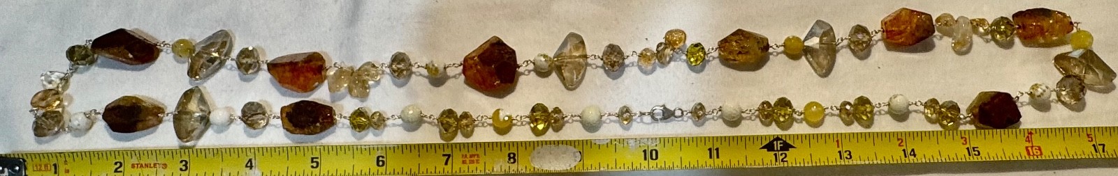 Chunky Citrine & Quartz Bead Necklace 30″ Sterling Sterling Silver 952 114g