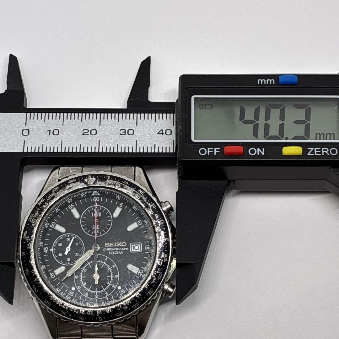 Seiko Chronograph Black Silver Limited 7T92-0CF0 Quartz Wristwatch 17.5cm Wrist