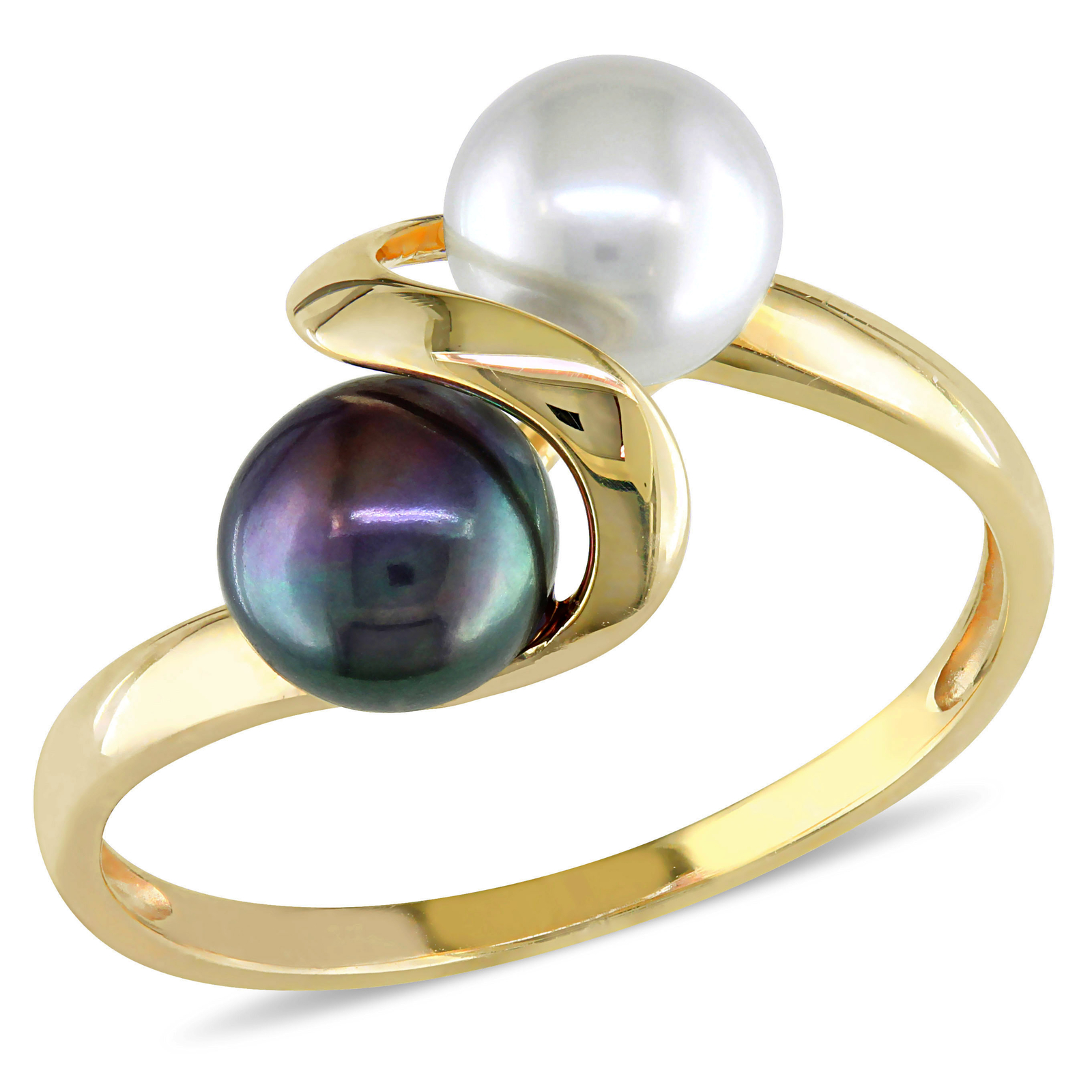Amour 10k Gold Black & White Cultured Freshwater Pearl Ring
