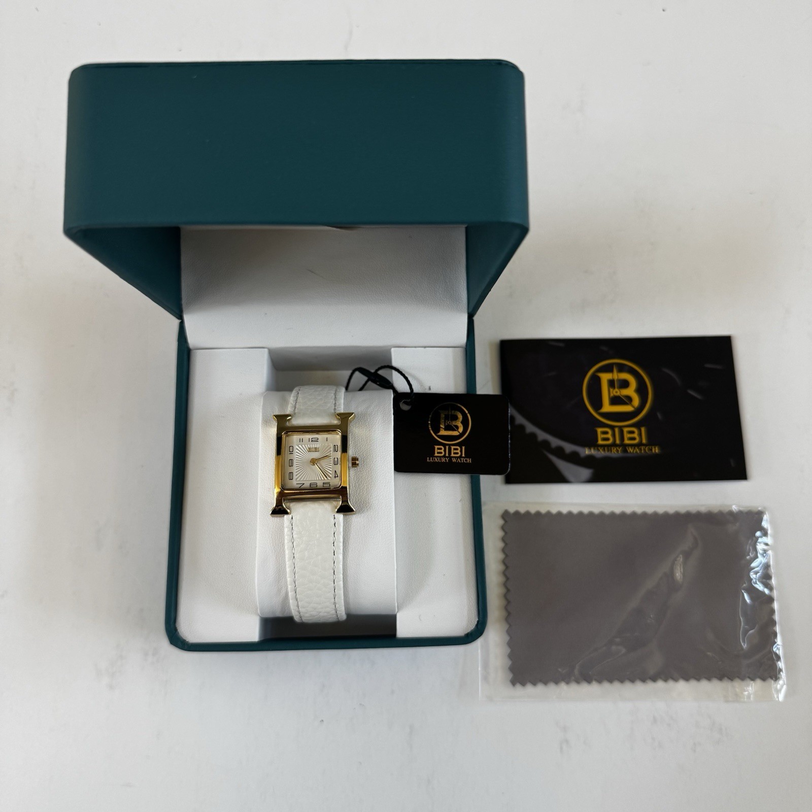 Bibi Luxury Watch Women’s Gold H Inspired Crystal Set Bezel Ivory Band NEW