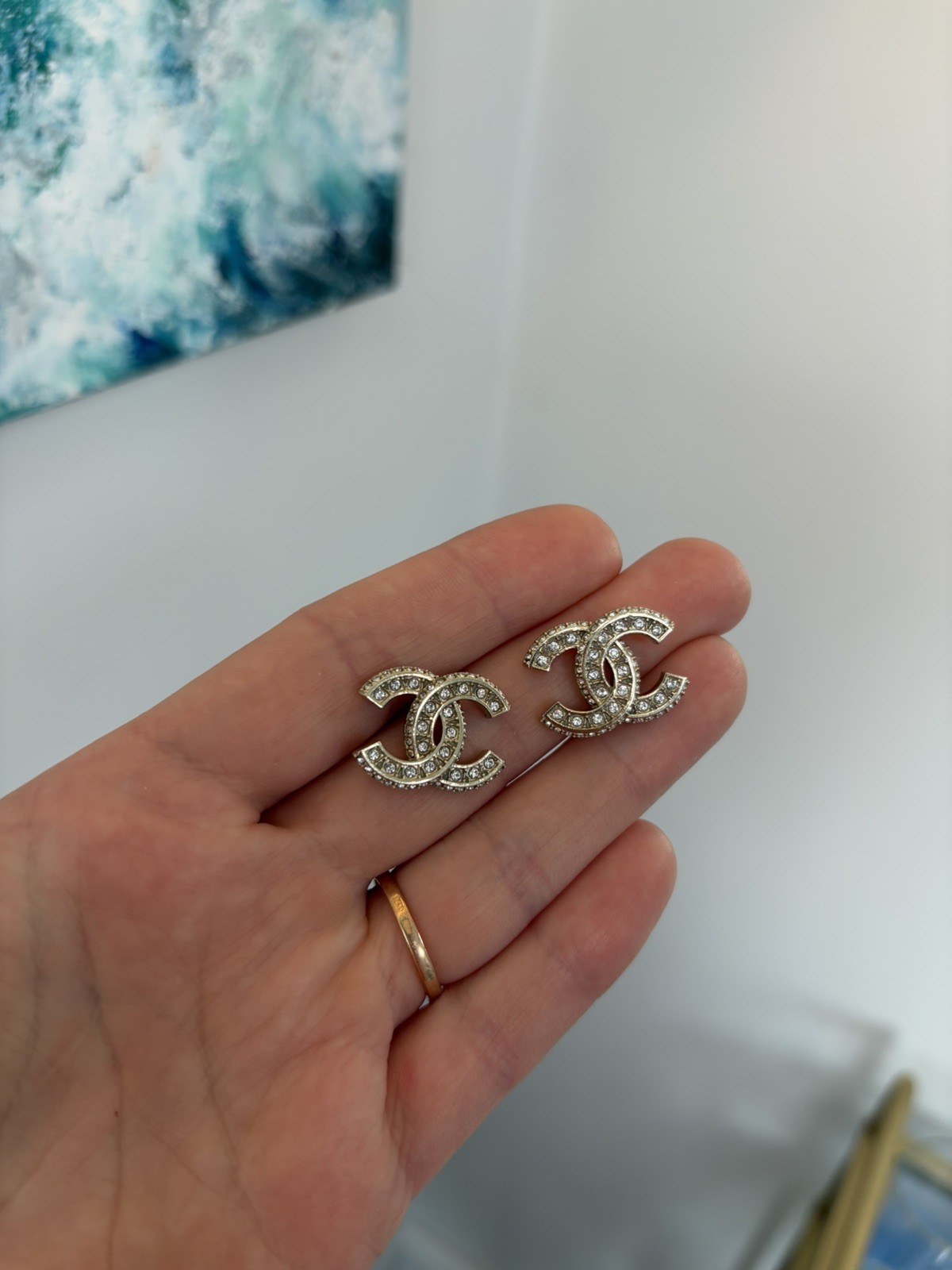 Chanel REV Transparent Crystal CC Logo Classic Statement Stud Earrings New