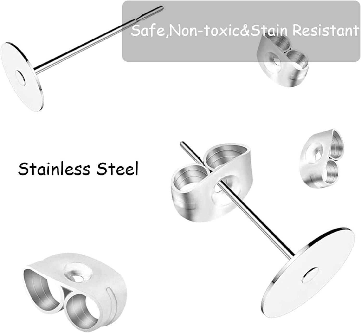 450PCS Earring Posts Stainless Steel Flat Pad,Hypoallergenic Stud Earrings with