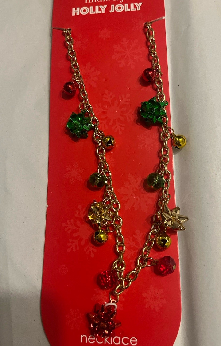 Hildie And Jo Holly Jolly 17” Christmas Necklace With Bows Jingle Bells Charm S