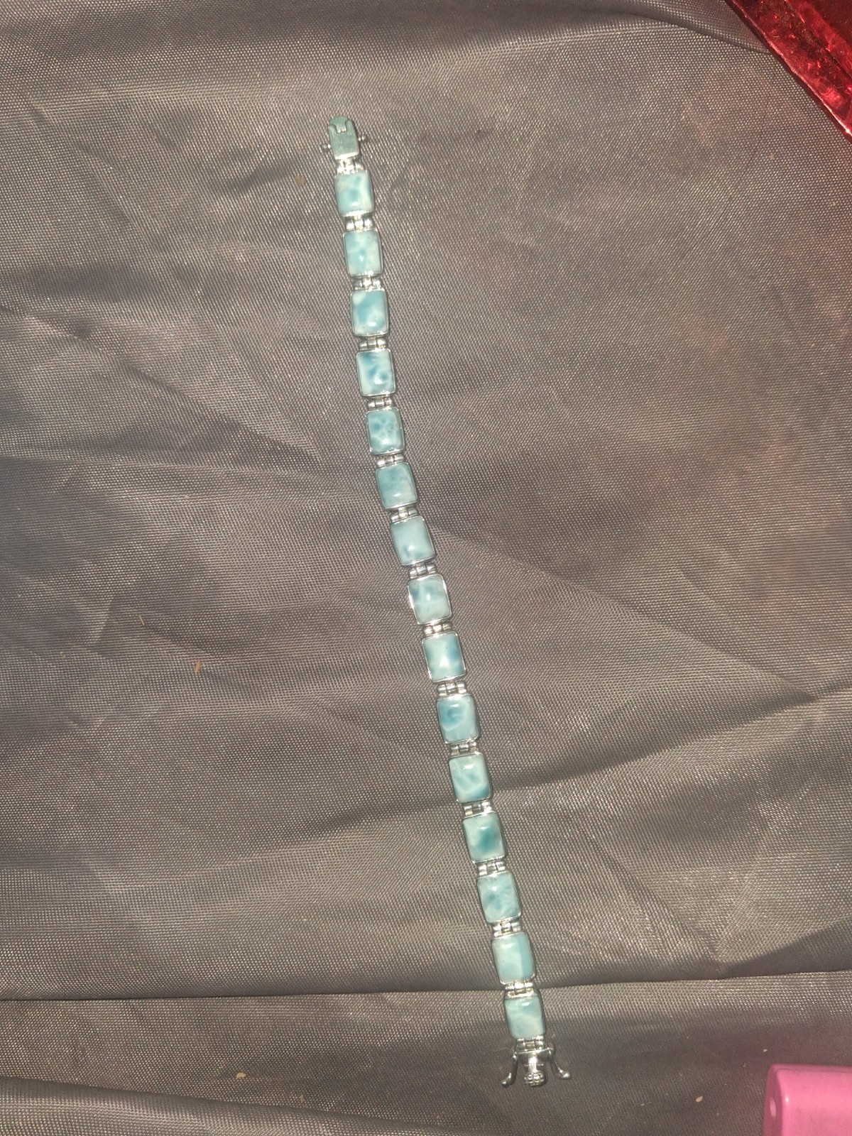 Sterling Silver Larimar Gemstone Link Tennis Bracelet 925