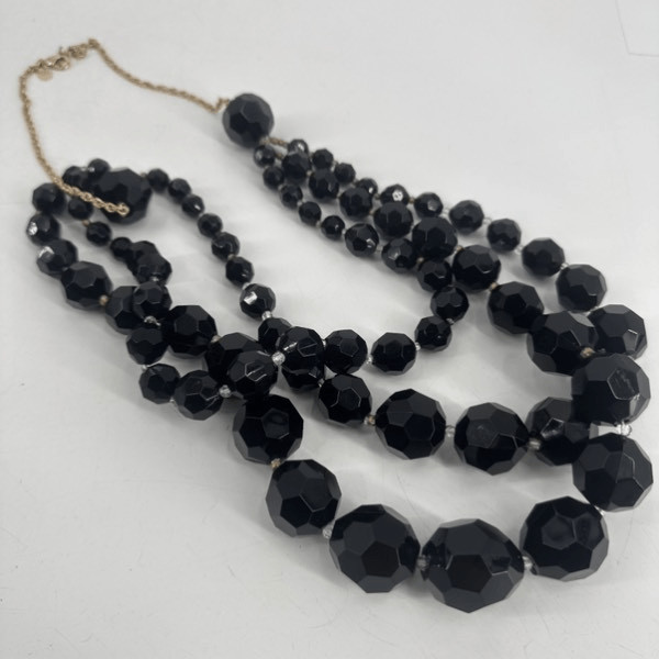 Lydell NYC Multi Strands Faceted Beaded Necklace Black Layered Chunky Y2K