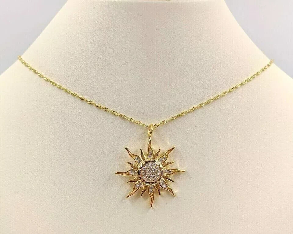 1.50Ct Round Cut Lab-Created Diamond Sunburst Pendant 14K Yellow Gold Plated
