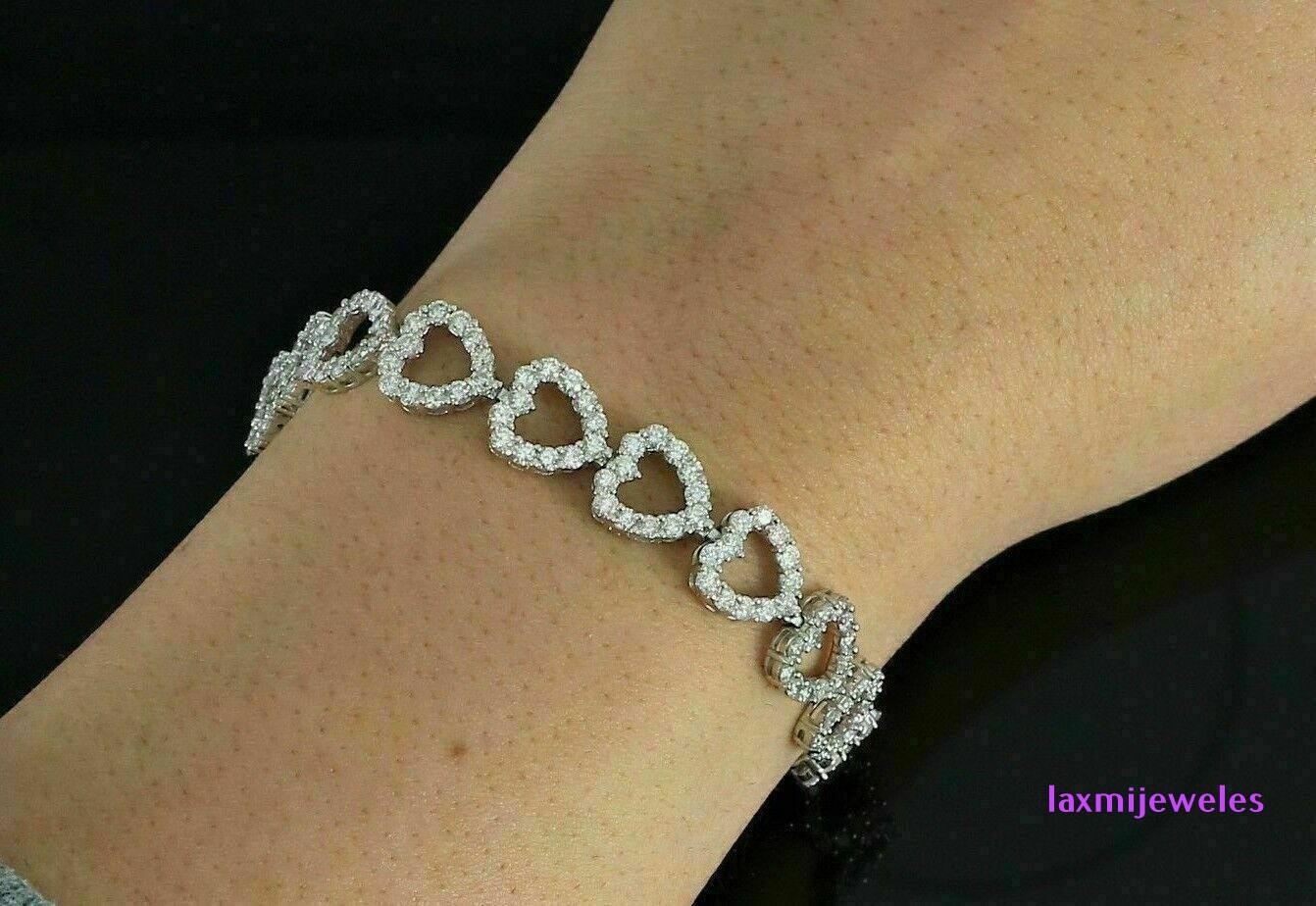 Romantic 5ct Lab-Created Diamond Tennis Bracelet Open Heart Halo 925 Silver