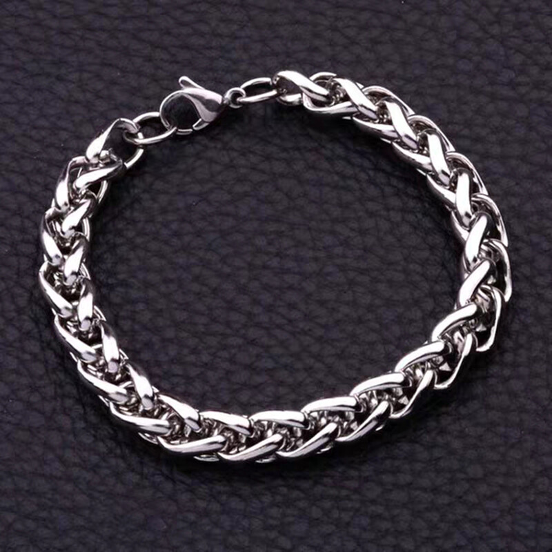 2.5-8mm Man Woman 316L Stainless Steel Wheat Braided Bracelet Bangle 7.5-9.8”