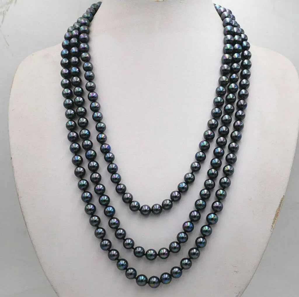 CHARMING 7-8MM GENUINE TAHITIAN PEACOCK GREEN PEARL NECKLACE 18-20inch 14K