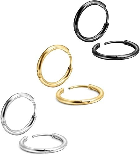 3 Pairs 20G Stainless Steel Hinged Hoop Earrings for Nose Cartilage Helix Tragus
