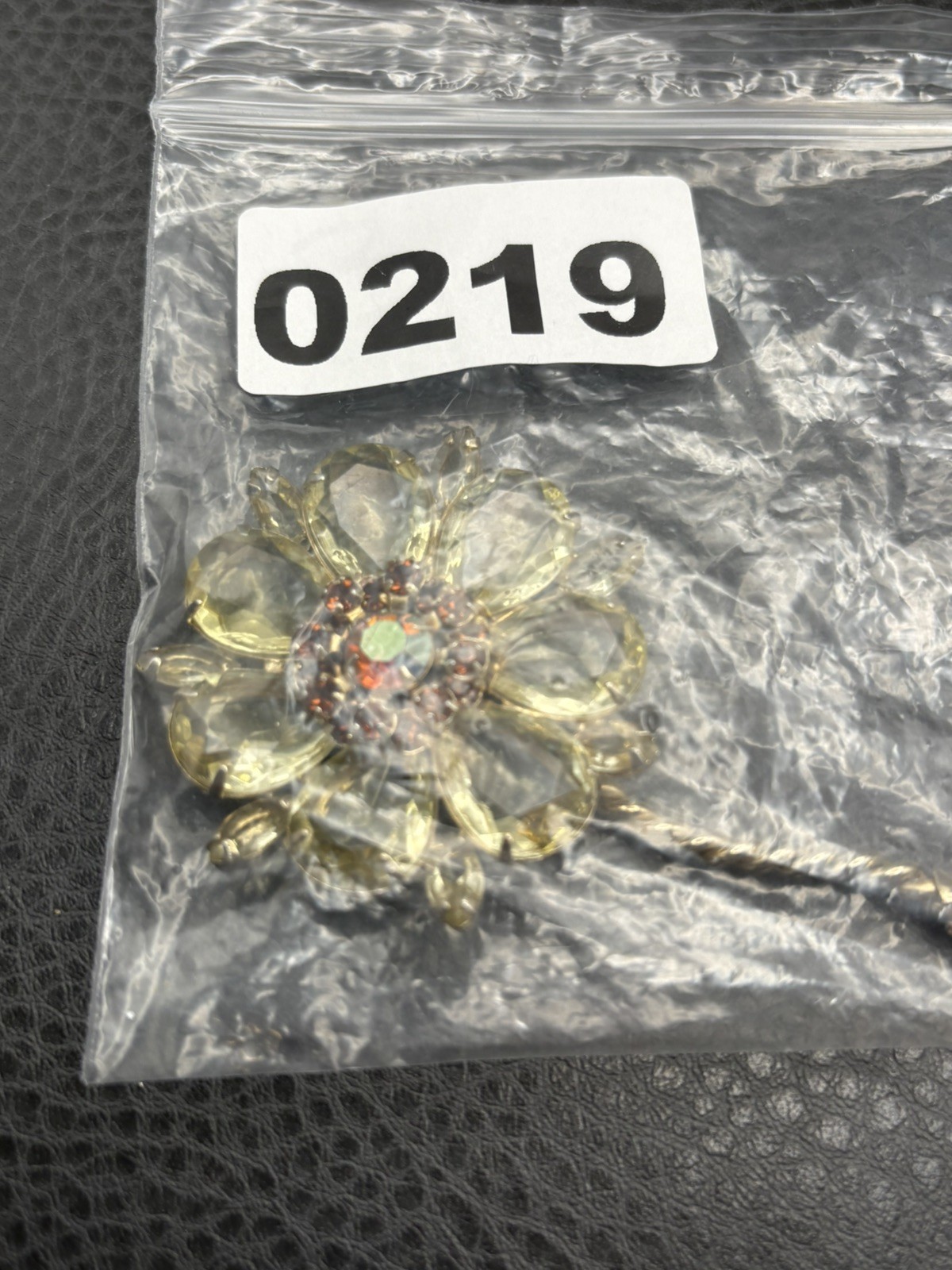 HUGE Aurora Borealis FAUX Citrine Color Rhinestone Flower Brooch MISSING BACK