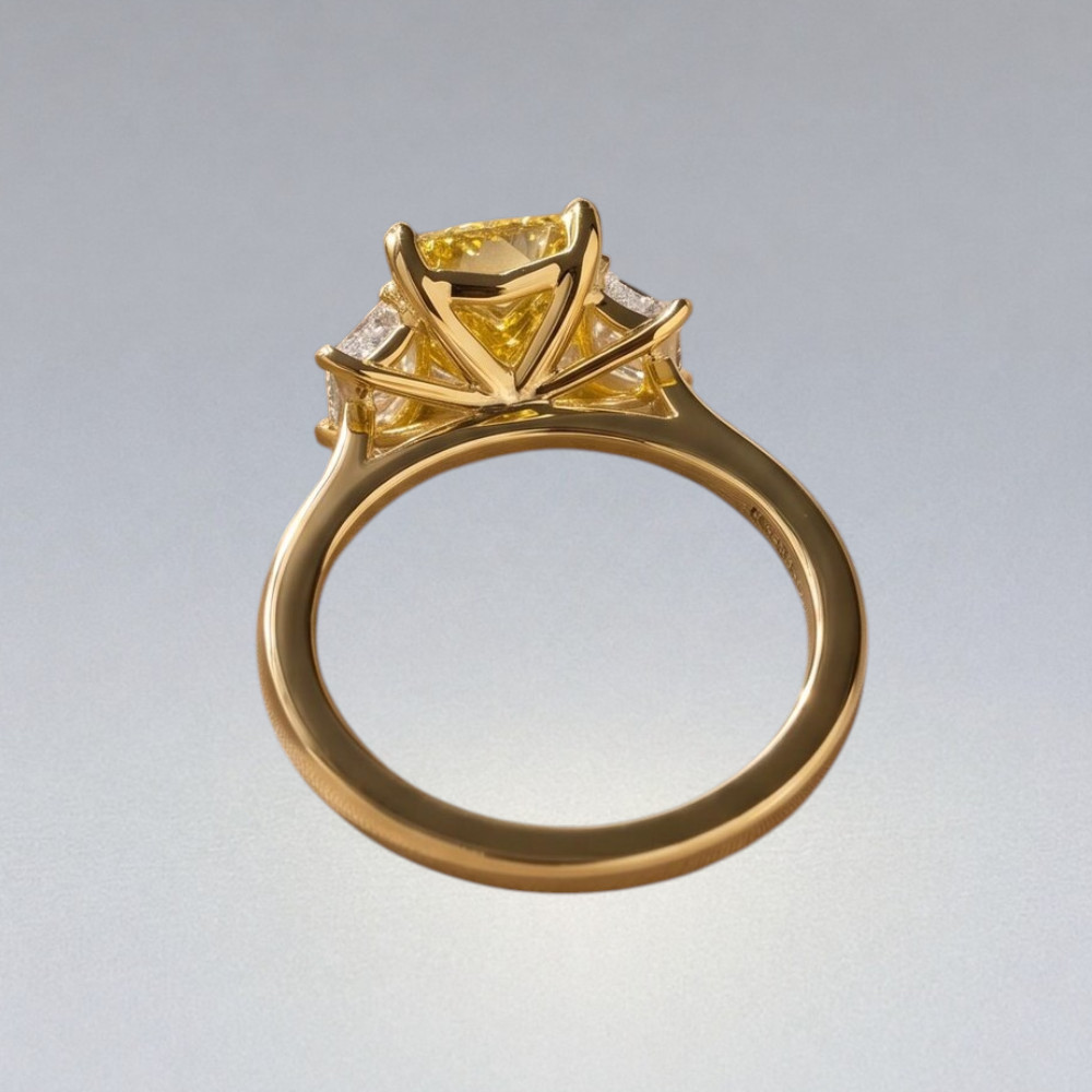 3.80 CT Radiant 14K Yellow Gold Diamond Ring Fancy Vivid Yellow IGI Lab Created