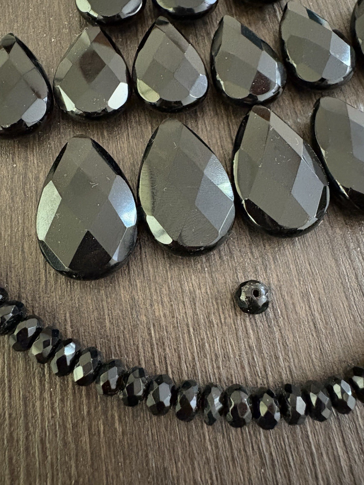 LOT of Mixed Black Onyx Stones Beads Drops Roundelle Faceted Read Info NOT Shiny