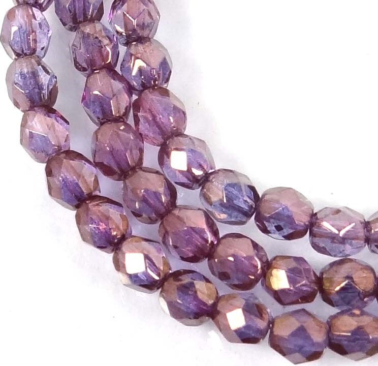 50 Firepolish Czech Glass Faceted Round Beads – Bronze Illusion 4mm