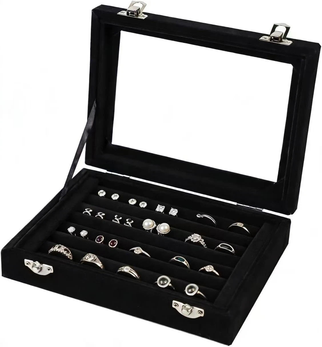 Jewelry Box Rings Organizer Tray 7 Slots Velvet Jewelry Earring Storage Box With