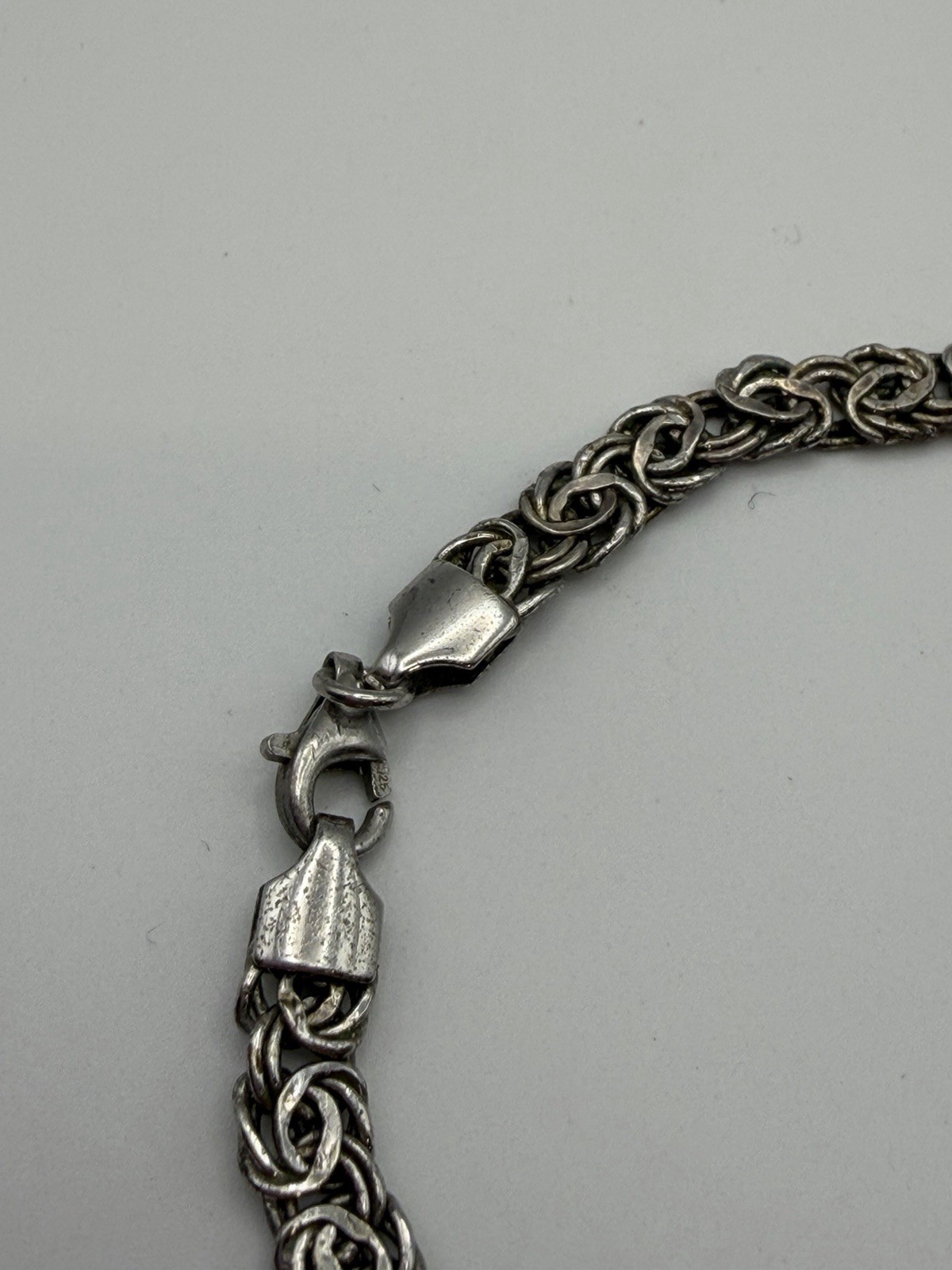 AK 925 Turkey Sterling Silver Flat Byzantine Chain Bracelet 9 Inch