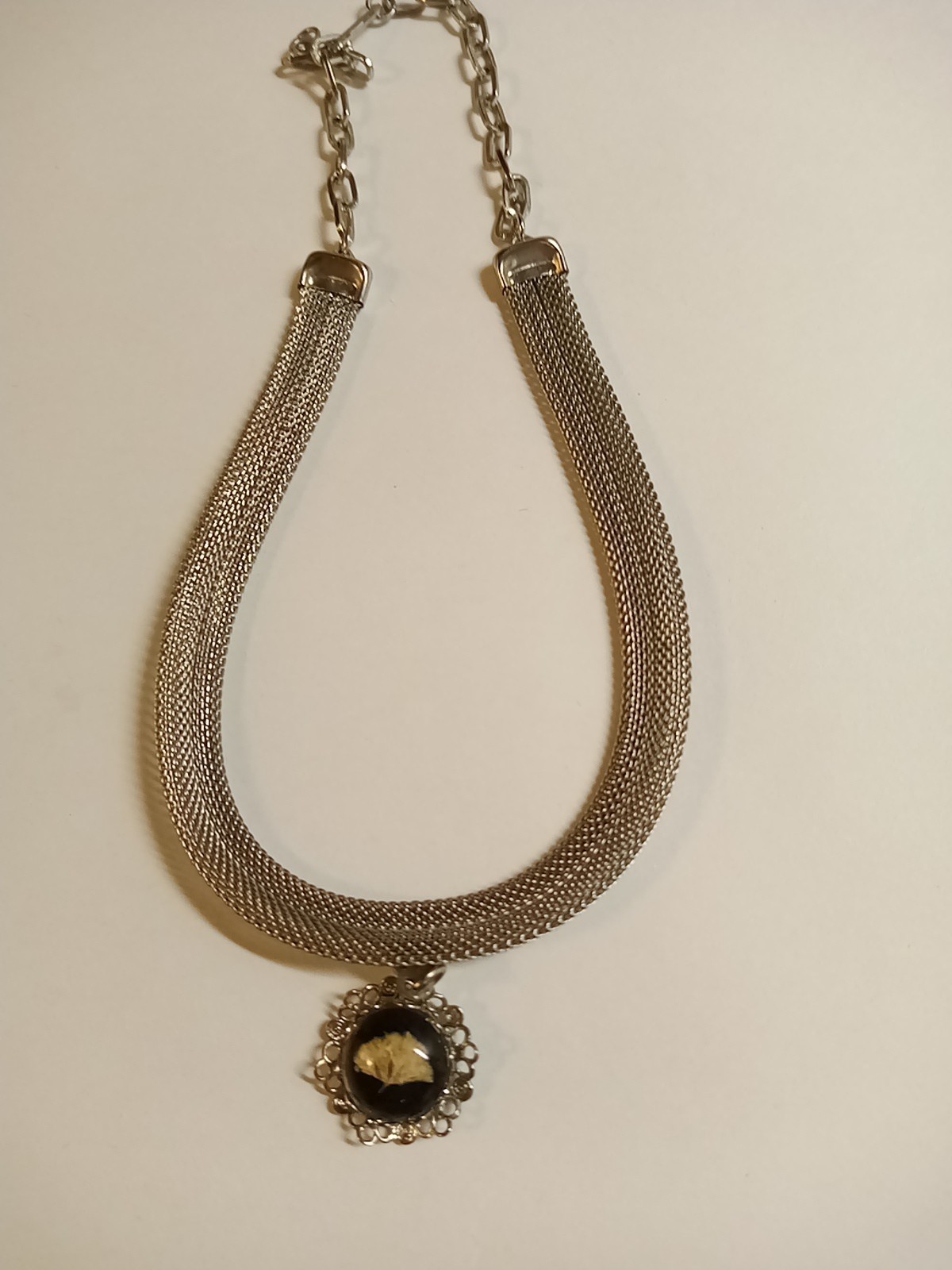 Vintage Patented Choker Silver Mesh With Charm Great Condition