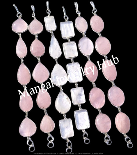 Natural Rose Quartz Gemstone Bracelets Lot 925 Sterling Silver Plated Jewellery