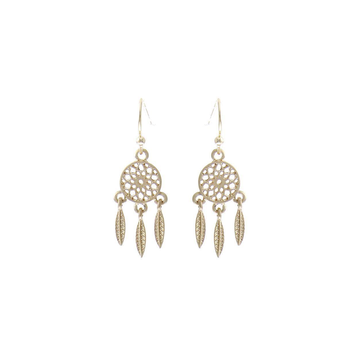 Dreamcatcher Fish Hook Earrings in Silver or Gold (0.5×1.25in)