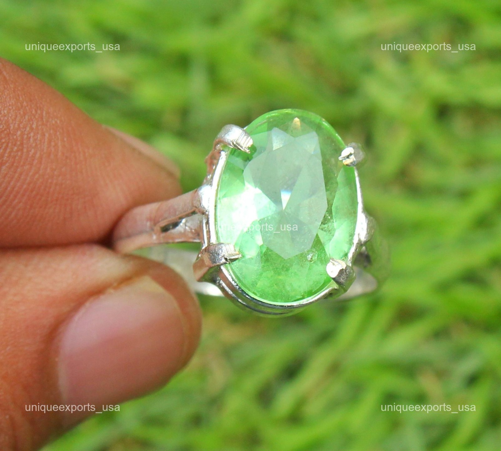 Peridot Gemstone Not Applicable Sterling Silver Band Anniversary Statement Ring