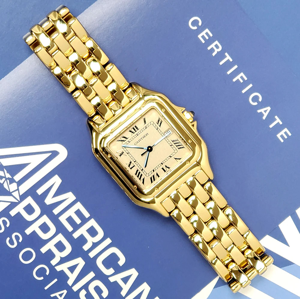 Cartier Panthere White Roman Dial Large 27mm Yellow Gold Quartz Watch W25014B9