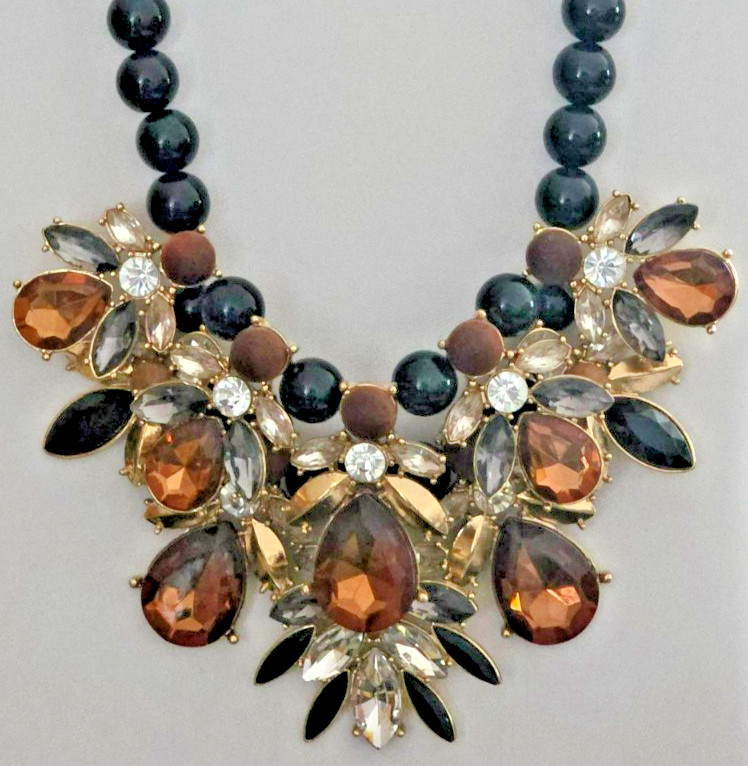 brown black white gold rhinestones statement necklace