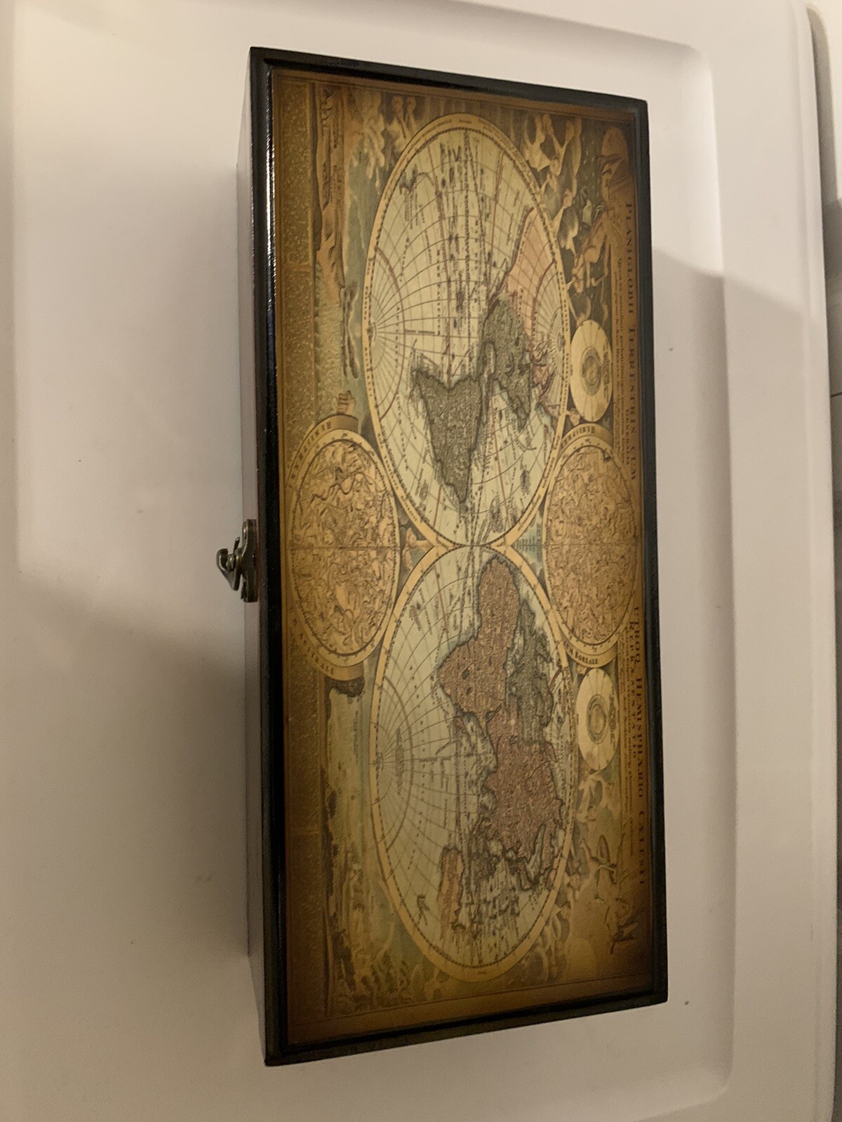 Beautiful Jewelry Box Wood Velvet World Map Keepsake