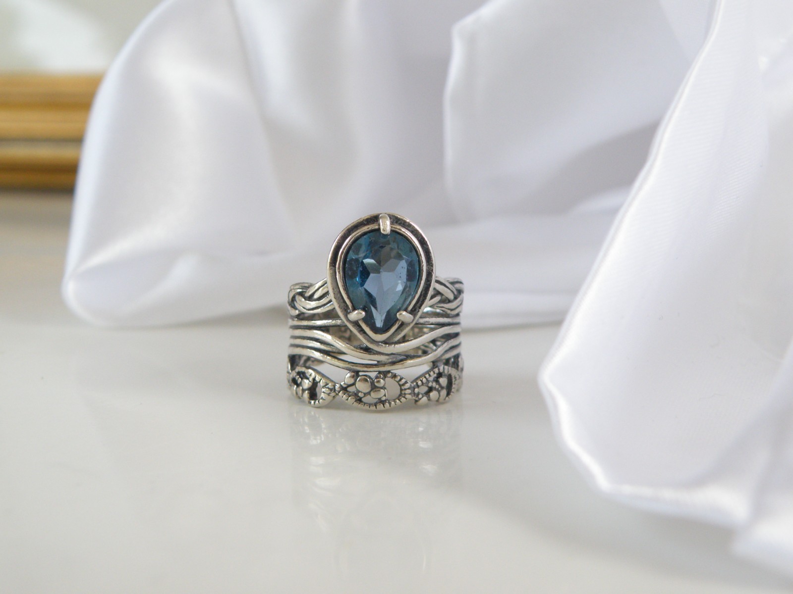OrPaz 925 Sterling Silver London Blue Topaz Organic Ring Size 6