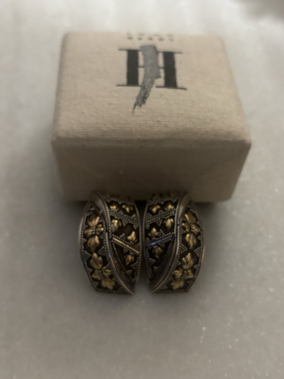 John Hardy Sterling Silver 18K Yellow Gold Floral Beaded Huggie Earrings